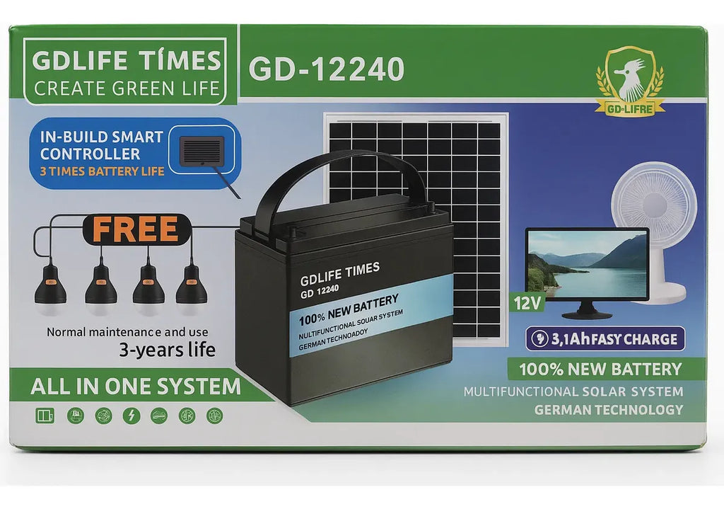 Kit Solar Portátil Batería Recargable 12V 4 Bombillos LED USB Panel