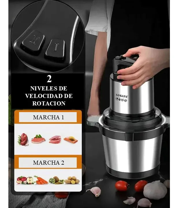 Picador Eléctrico Carne Sokany 800W 4 Litros Bowl Acero 4 Cuchillas