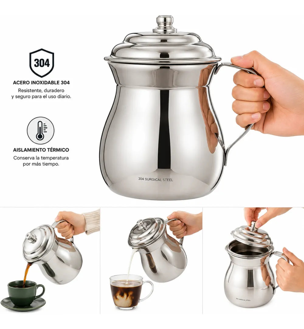 Olleta Chocolatera Acero Quirúrgico T304 2 Litros Tapa Lechera Botero