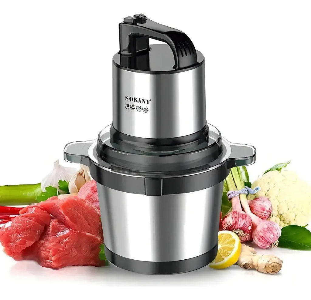 Picador Eléctrico Carne Sokany 800W 4 Litros Bowl Acero 4 Cuchillas