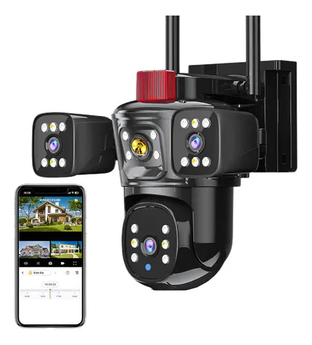 Cámara Seguridad WiFi Exterior 3 Lentes 8MP PTZ 360 Alexa Sirena S46