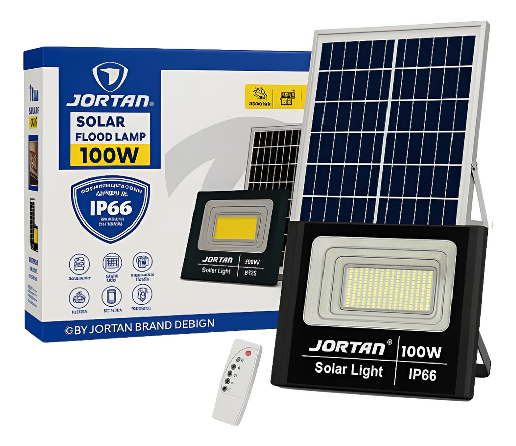 Reflector Solar LED 100W Jortan Exterior IP66 Panel Control Remoto