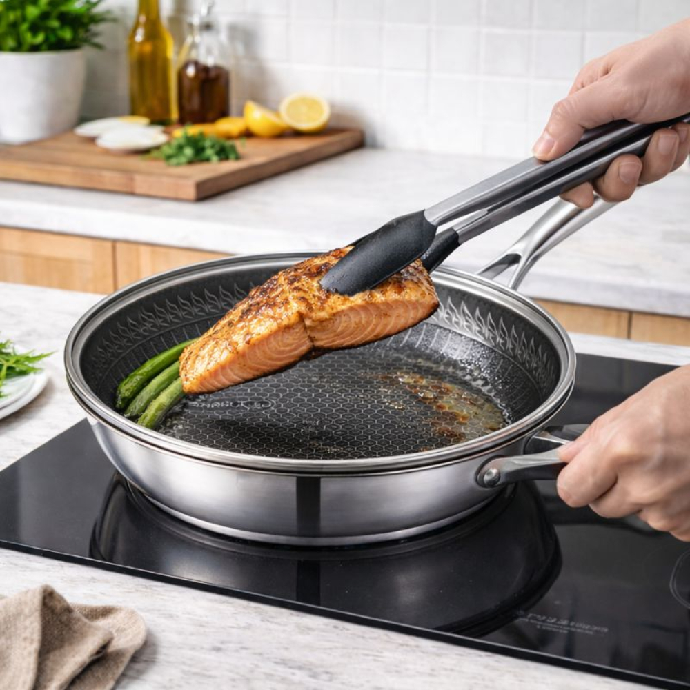 Sartén Antiadherente Híbrido Acero 24cm Inducción Gas Premium Cocina