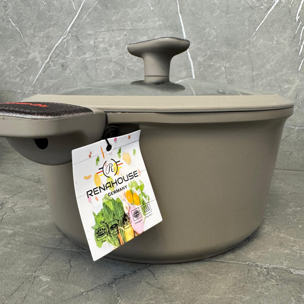 Batería Cocina Renahouse 5 Piezas Mármol Antiadherente Inducción Gris