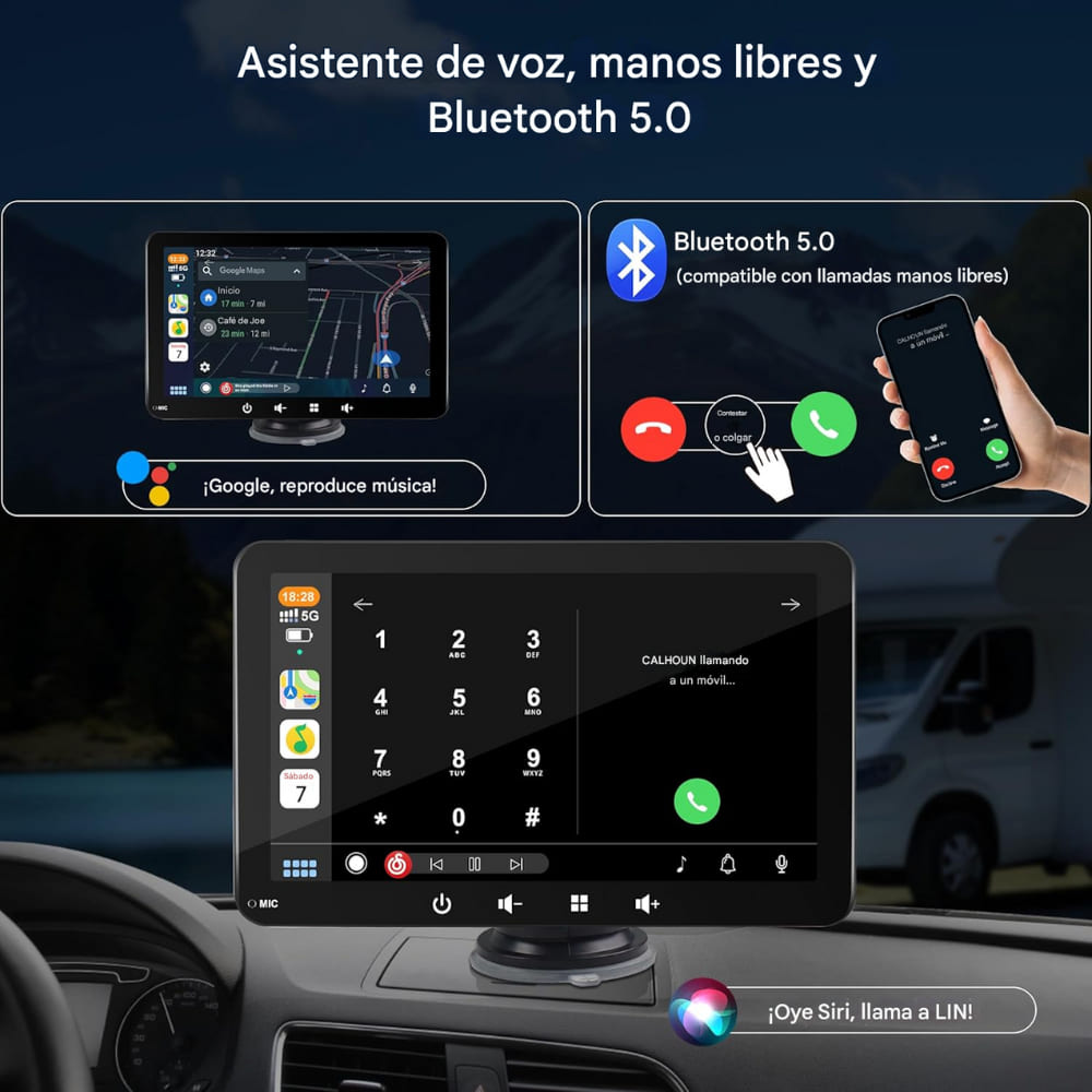 Pantalla Táctil Carro CarPlay Android Auto Inalámbrico WiFi Bluetooth