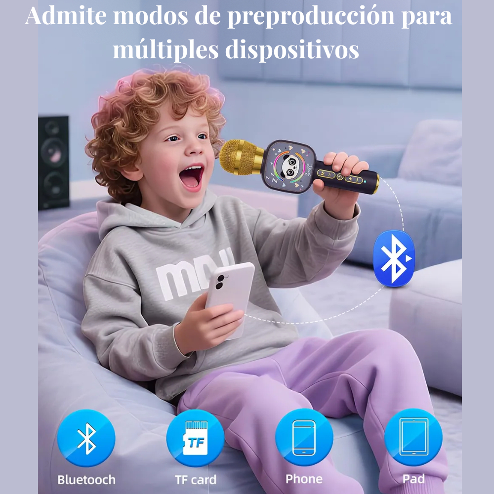 Micrófono Karaoke Niños Bluetooth Inalámbrico Panda X7 Luces Voz
