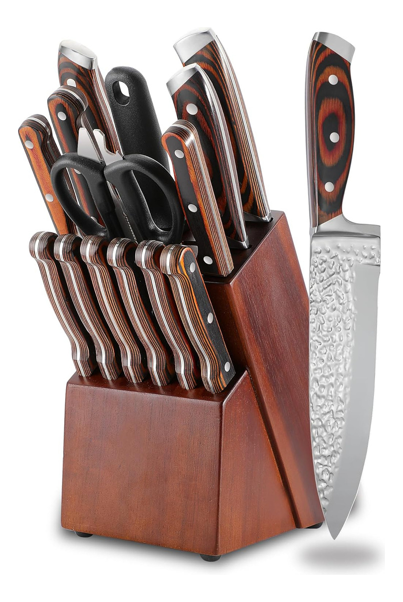Juego Cuchillos Cocina 15 Piezas Acero Inoxidable Bloque Madera Chef
