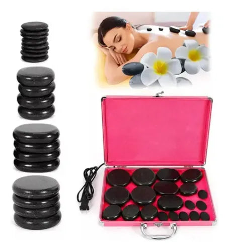 Kit Piedras Calientes Volcánicas Masaje Terapia Funda Calentadora Spa