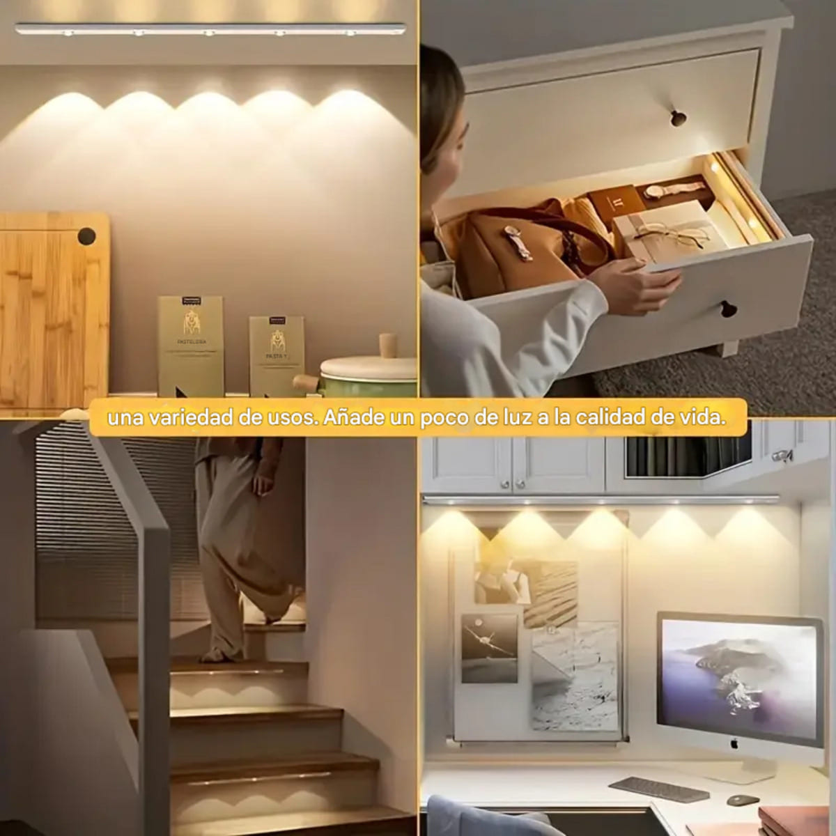 Lámpara LED Sensor Movimiento Barra 100cm Recargable 3 Tonos Closet