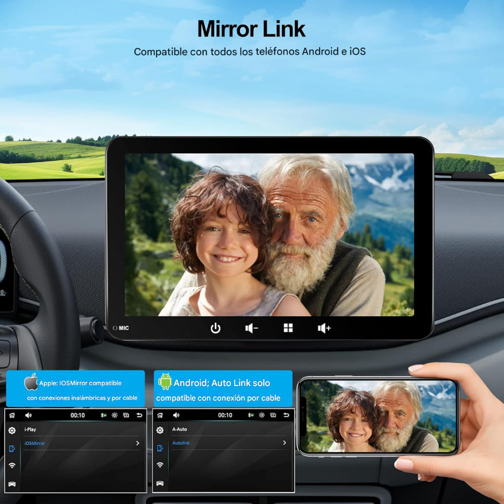 Pantalla Táctil Carro CarPlay Android Auto Inalámbrico WiFi Bluetooth