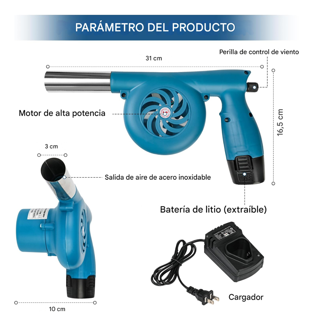 Soplador Eléctrico Barbacoa Recargable 12V Encender Carbón Parrilla