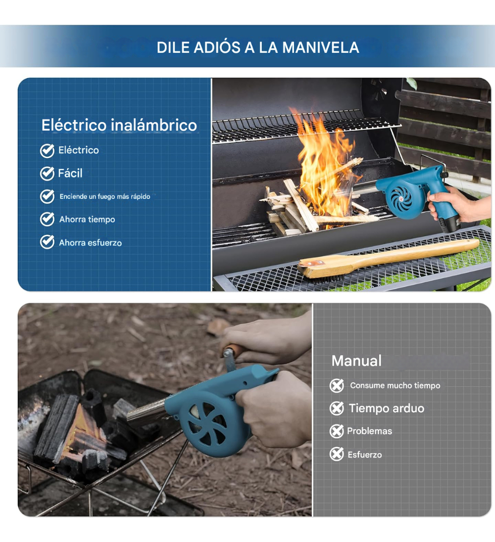 Soplador Eléctrico Barbacoa Recargable 12V Encender Carbón Parrilla