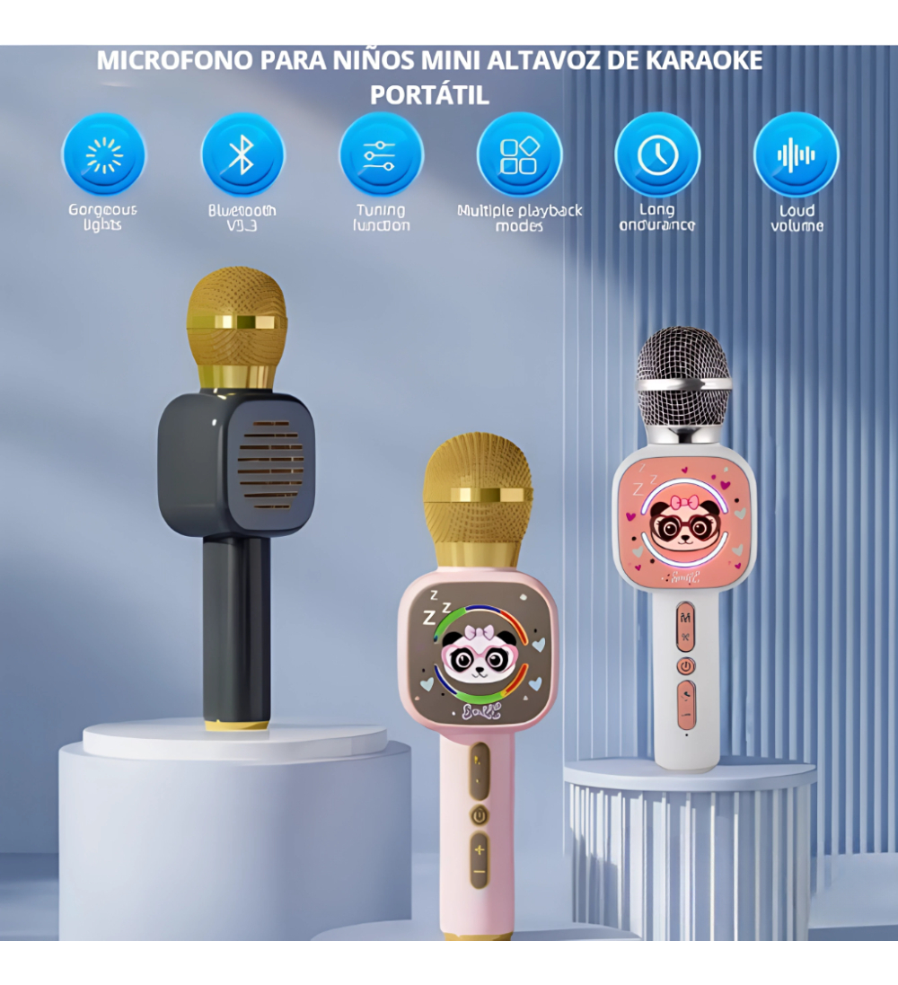 Micrófono Karaoke Niños Bluetooth Inalámbrico Panda X7 Luces Voz