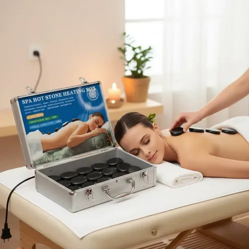 Kit Piedras Calientes Volcánicas Masaje Terapia Funda Calentadora Spa