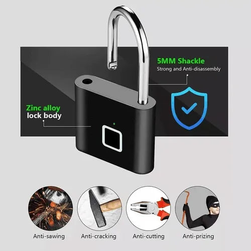 Candado Inteligente Huella Digital Biométrico Recargable USB IP65