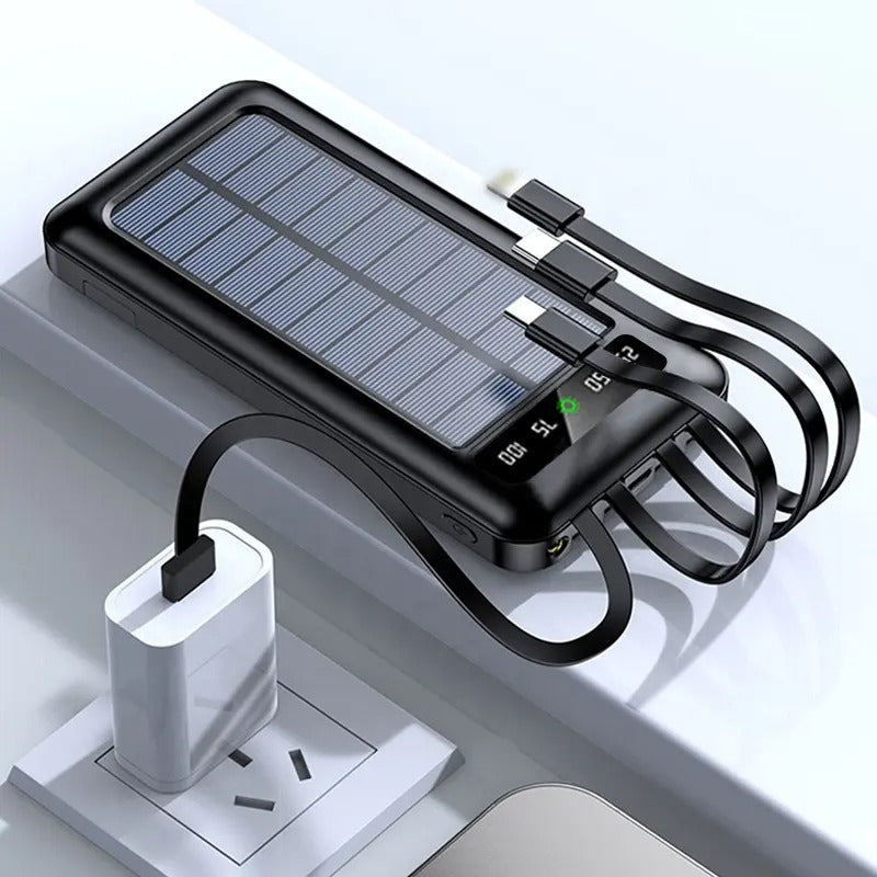Power Bank Solar 20000mAh Cargador Portátil 4x1 Linterna LED Celular