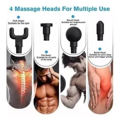 Pistola Masajeadora Muscular Inalámbrica 4 Cabezales Recargable Masaje
