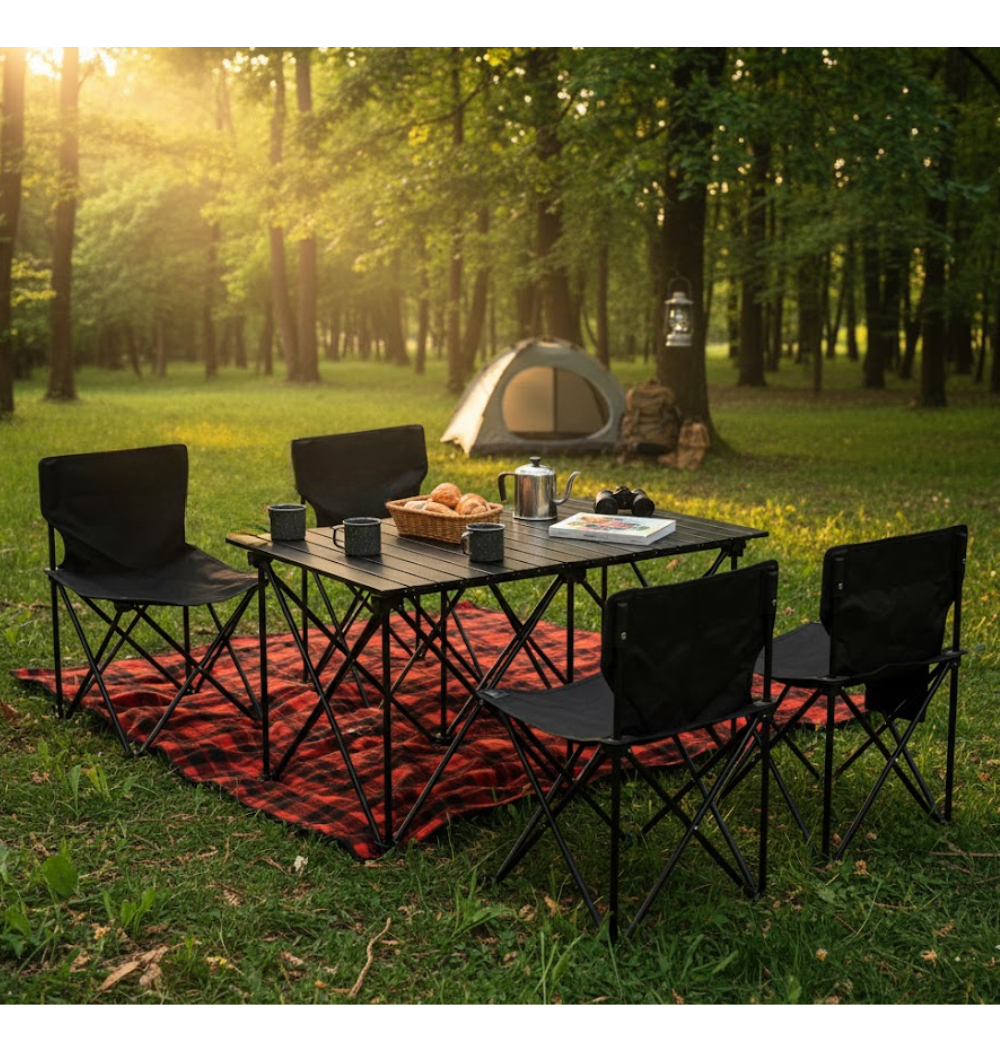 Mesa Plegable Camping 4 Sillas Picnic Jardín Playa Kit 5 Piezas