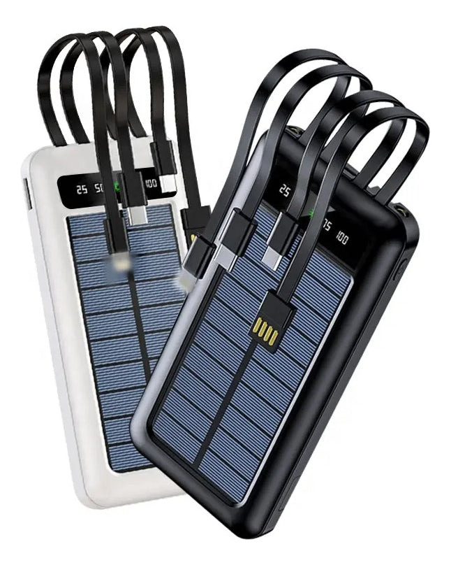 Power Bank Solar 20000mAh Cargador Portátil 4x1 Linterna LED Celular