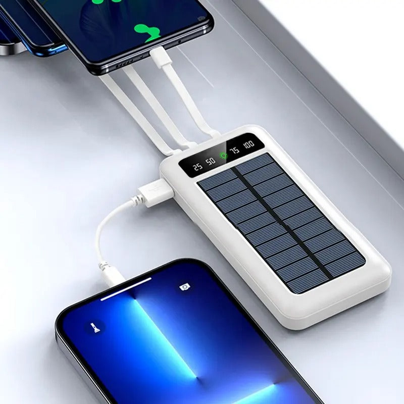 Power Bank Solar 20000mAh Cargador Portátil 4x1 Linterna LED Celular