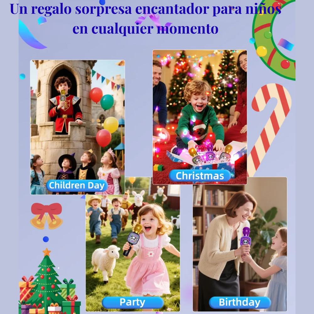 Micrófono Karaoke Niños Bluetooth Inalámbrico Panda X7 Luces Voz