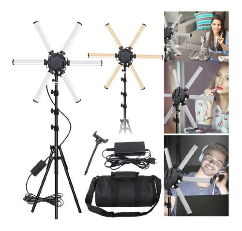 Luz LED Estrella Fotografía 60W 288 LED 6 Brazos Pantalla LCD