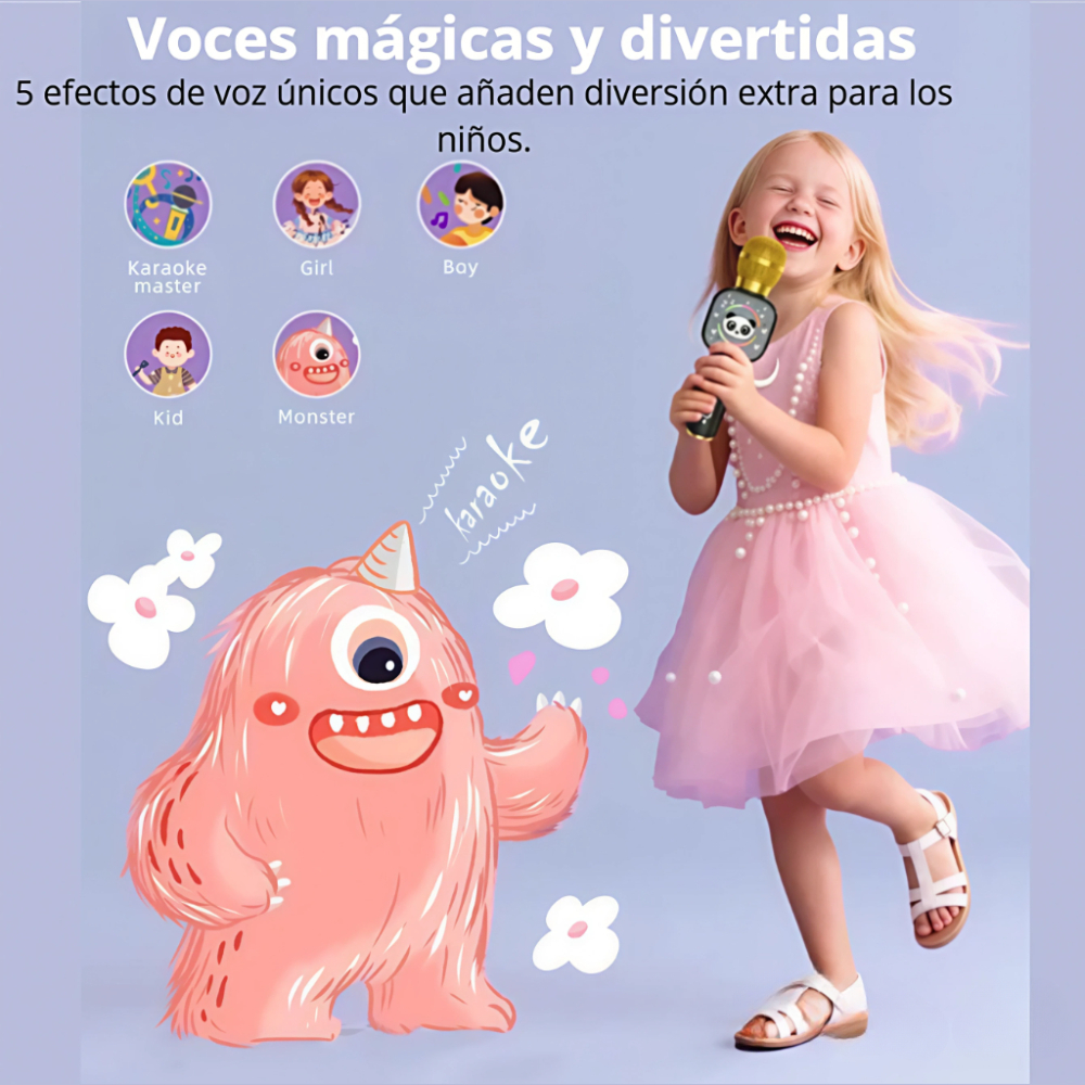Micrófono Karaoke Niños Bluetooth Inalámbrico Panda X7 Luces Voz