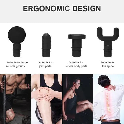 Pistola Masajeadora Muscular Inalámbrica 4 Cabezales Recargable Masaje
