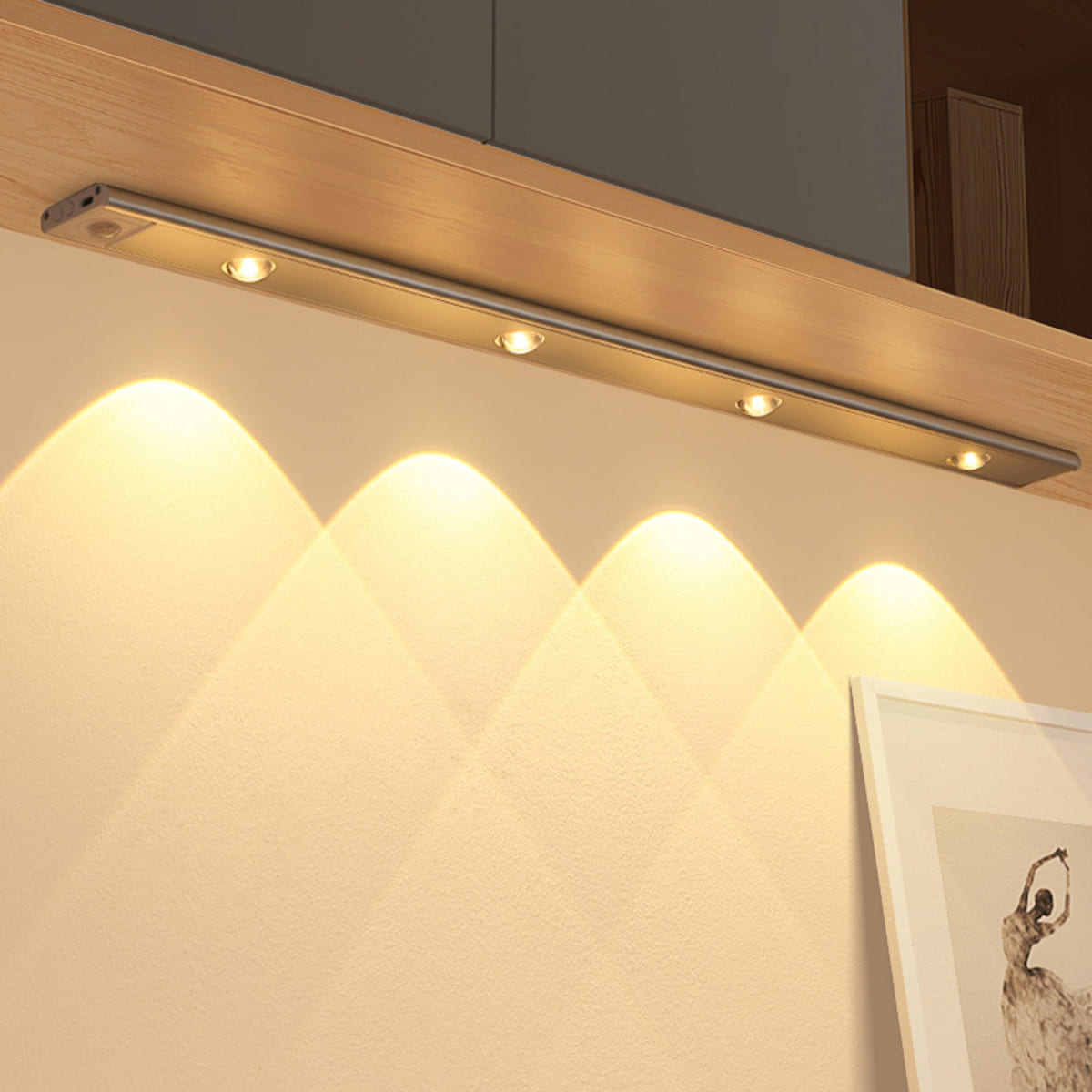 Lámpara LED Sensor Movimiento Barra 100cm Recargable 3 Tonos Closet