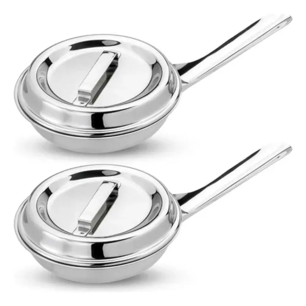 Set 2 Sartenes Acero Quirúrgico 18/10 Tapa 14cm Renahouse Inducción