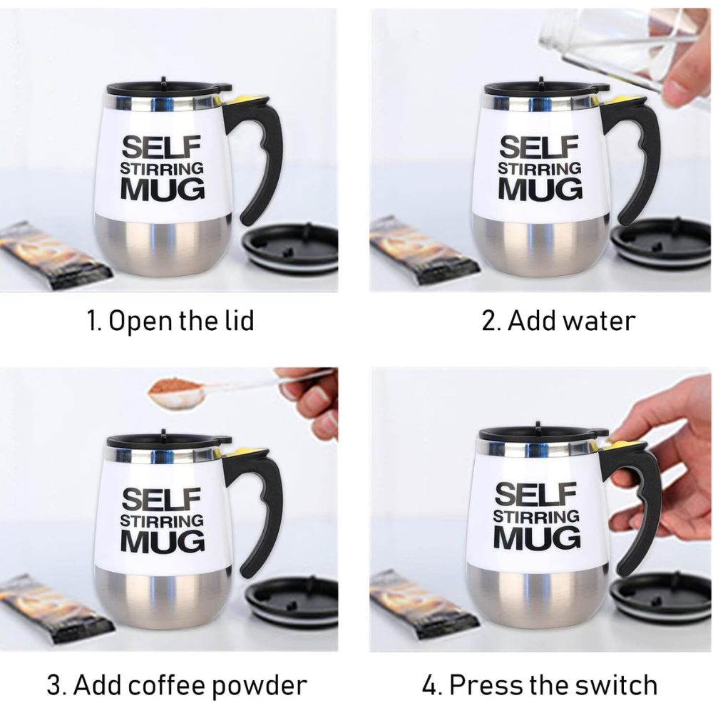 Mug Mezclador Eléctrico Taza Autorevolvente Café Acero 400ml