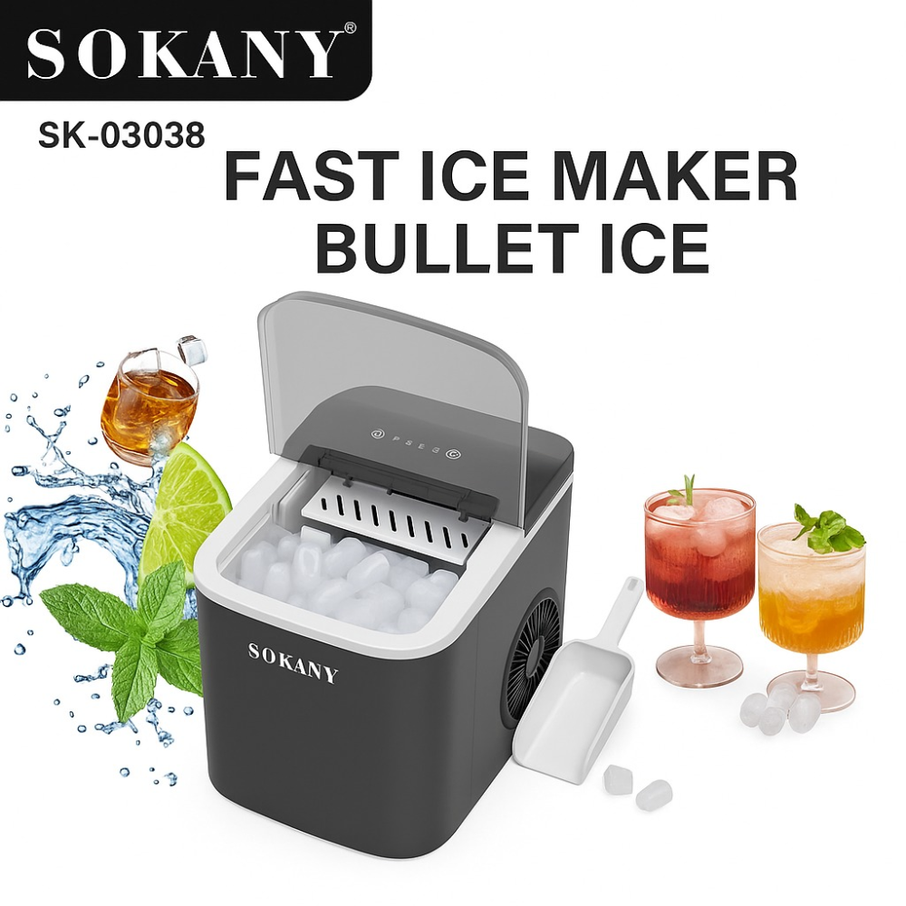 Máquina Hielo Portátil Sokany 12 Kg Día Cubos 6 Minutos Panel LED