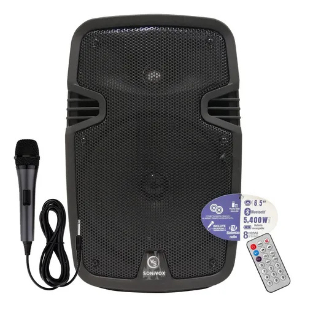 Parlante Bluetooth Recargable Sonivox 6.5 Pulgadas Micrófono Radio FM