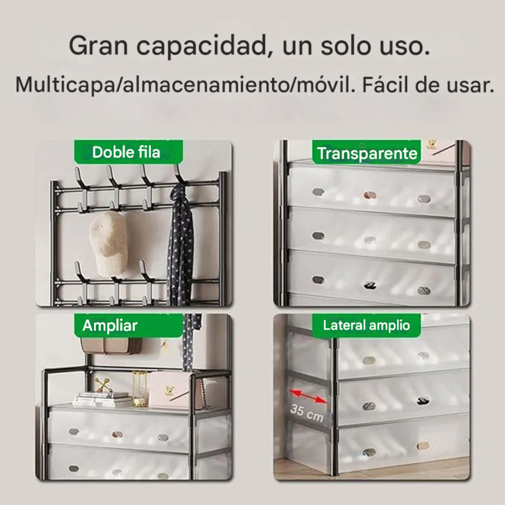 Zapatero Perchero Metálico Guardapolvo 4 Niveles 4 Cajones Entrada