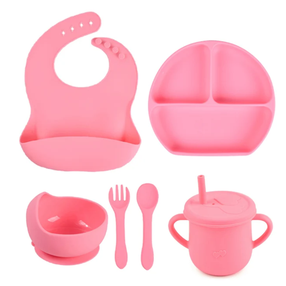 Vajilla Bebé Silicona Set Plato Ventosa Babero Vaso Cubiertos BPA