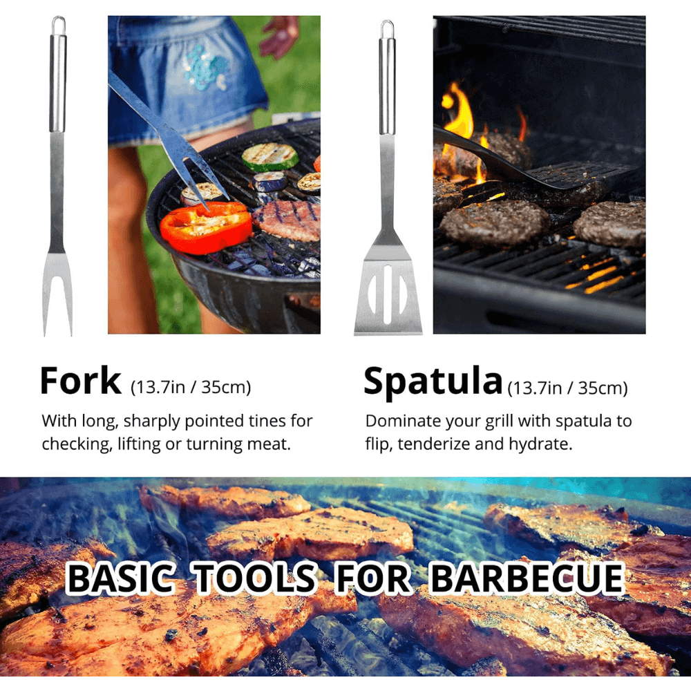 Kit Asados Parrilla BBQ 5 Piezas Acero Inoxidable Estuche Pinza
