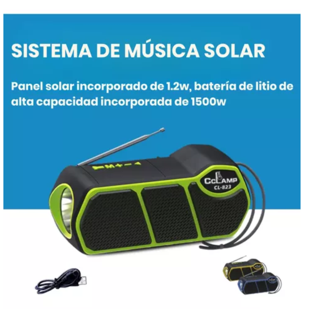 Radio FM Portátil Solar Bluetooth Linterna Parlante CL-823 Recargable