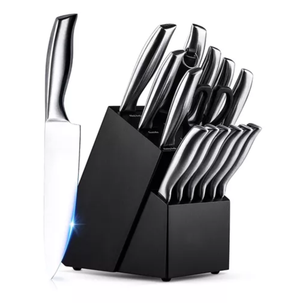 Juego Cuchillos Cocina 15 Piezas Acero Inoxidable Base Madera K180