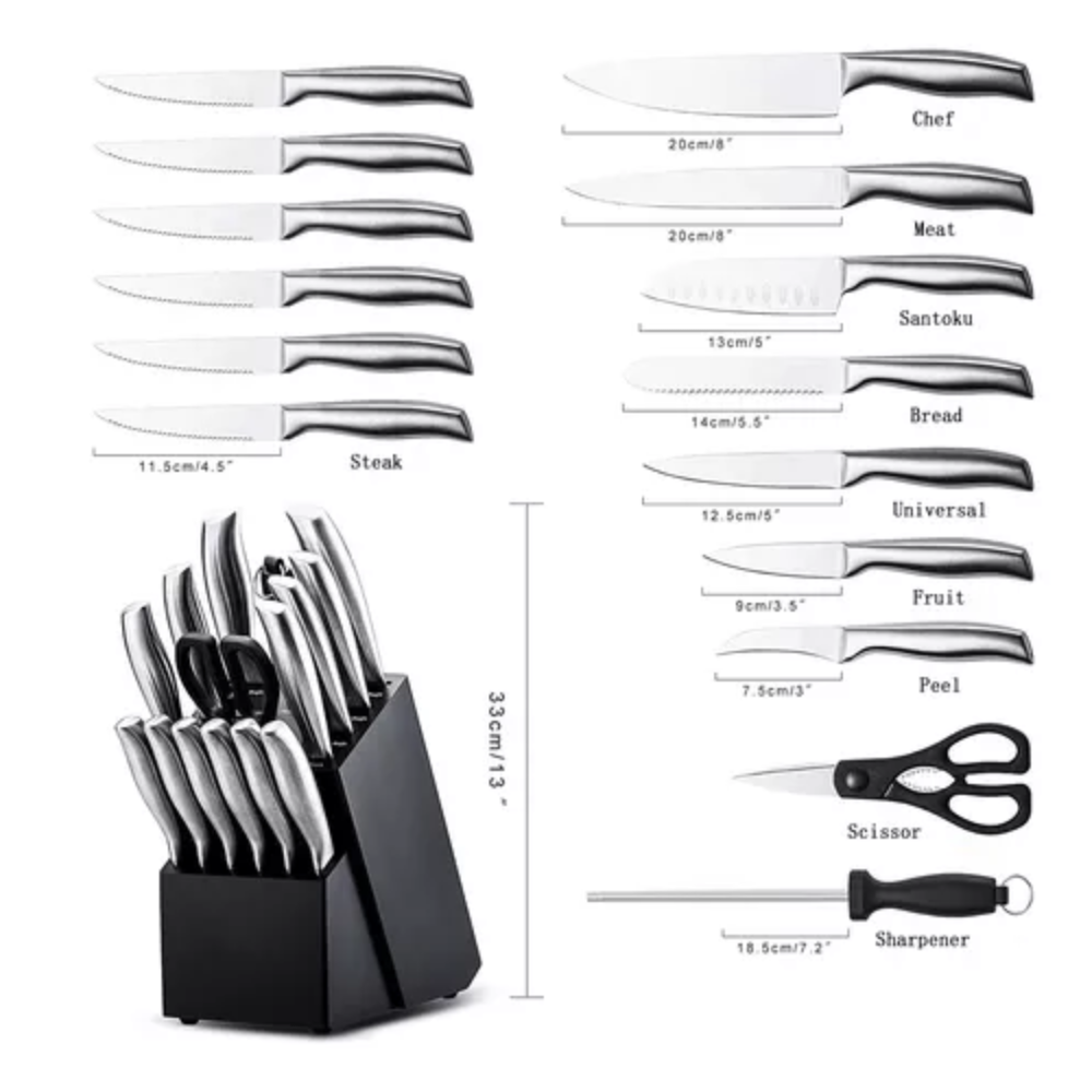 Juego Cuchillos Cocina 15 Piezas Acero Inoxidable Base Madera K180