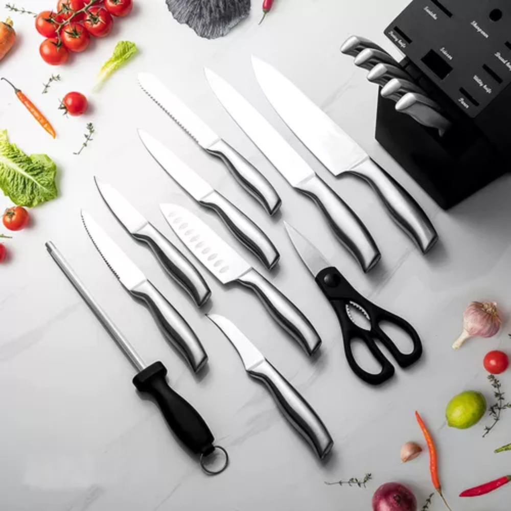 Juego Cuchillos Cocina 15 Piezas Acero Inoxidable Base Madera K180