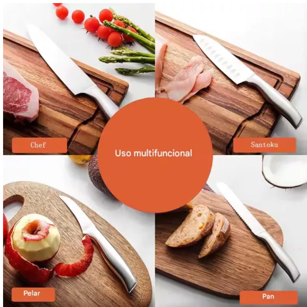 Juego Cuchillos Cocina 15 Piezas Acero Inoxidable Base Madera K180