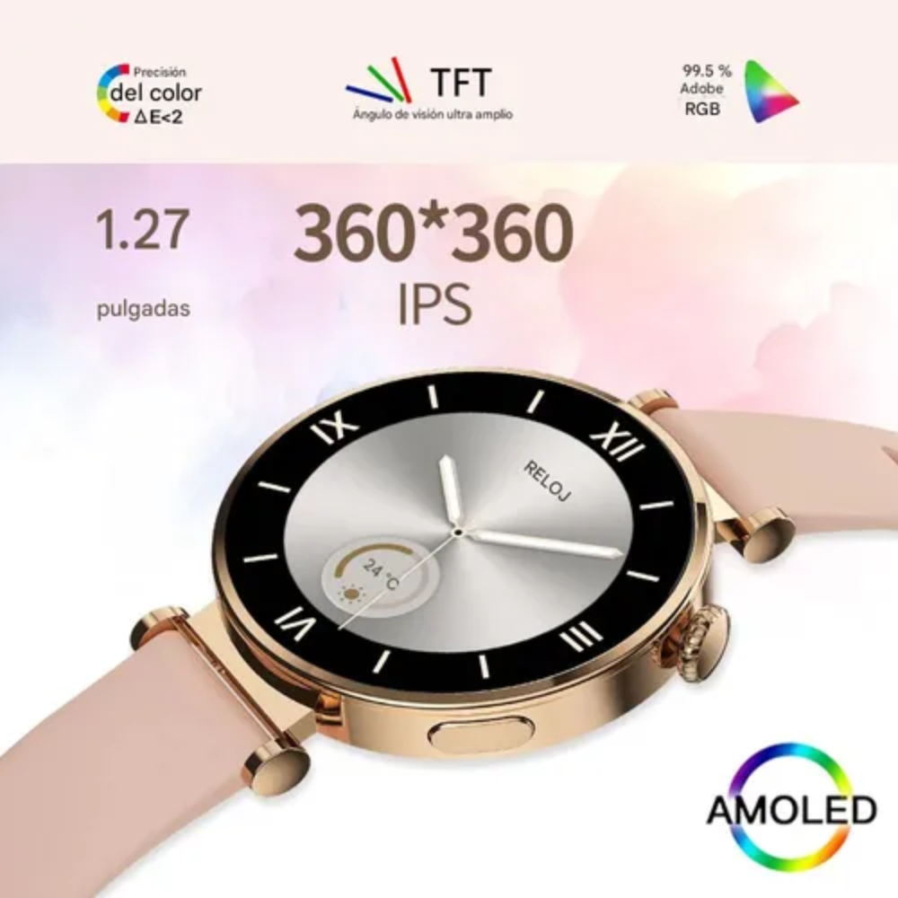 Smartwatch Mujer GT4 Mini AMOLED Llamadas NFC Salud Rosado IP67