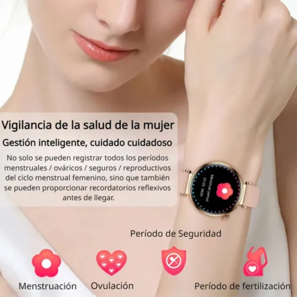 Smartwatch Mujer GT4 Mini AMOLED Llamadas NFC Salud Rosado IP67