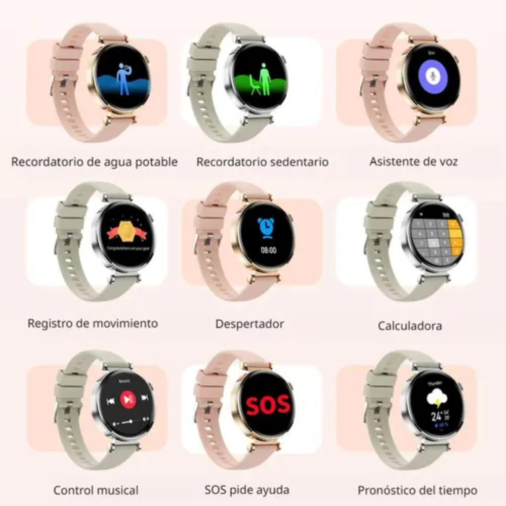 Smartwatch Mujer GT4 Mini AMOLED Llamadas NFC Salud Rosado IP67