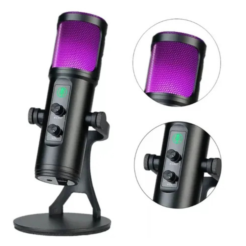 Micrófono Gamer USB RGB ZX-776 Cardioide Streaming Podcast PC Tipo C