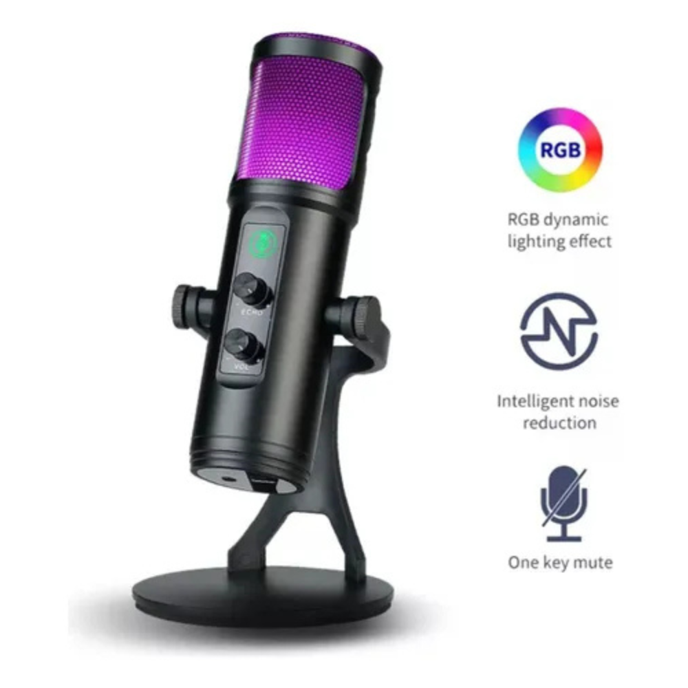 Micrófono Gamer USB RGB ZX-776 Cardioide Streaming Podcast PC Tipo C
