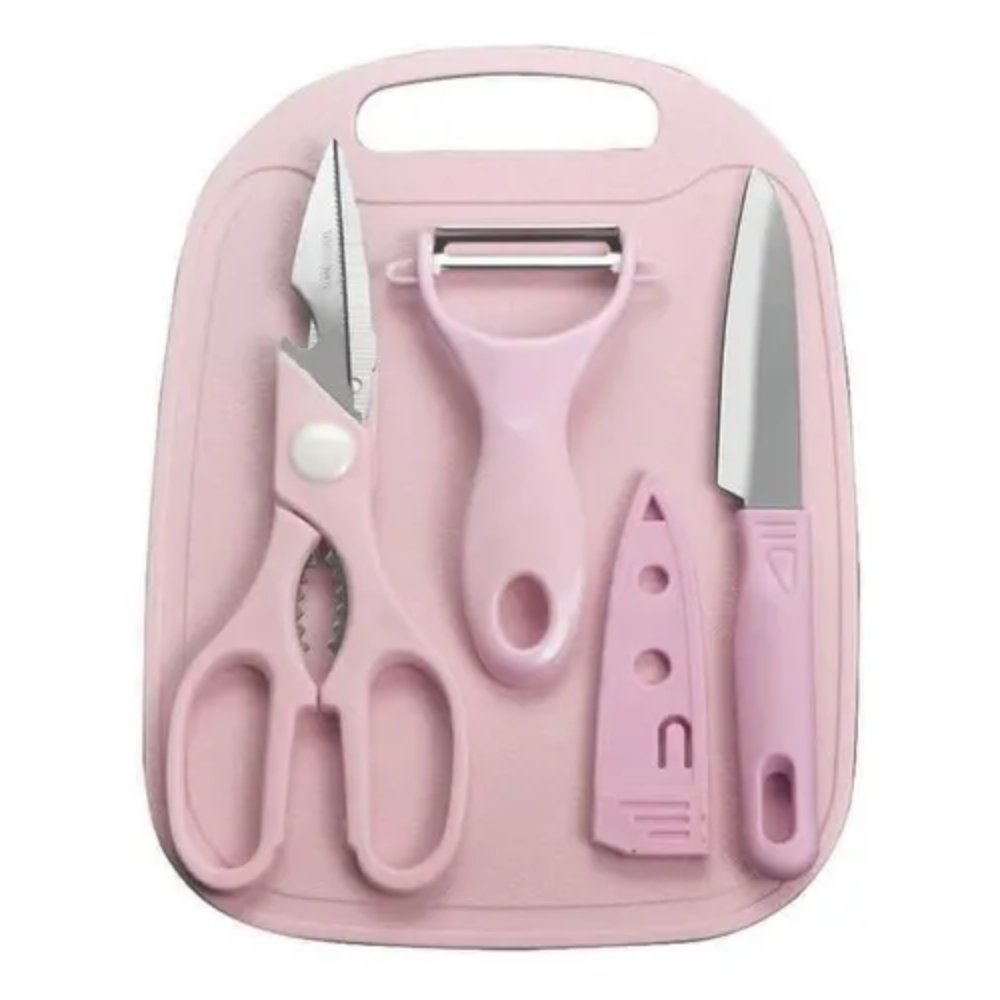 Kit Utensilios Cocina 4x1 Cuchillo Chef Funda Tabla Pelador Tijera