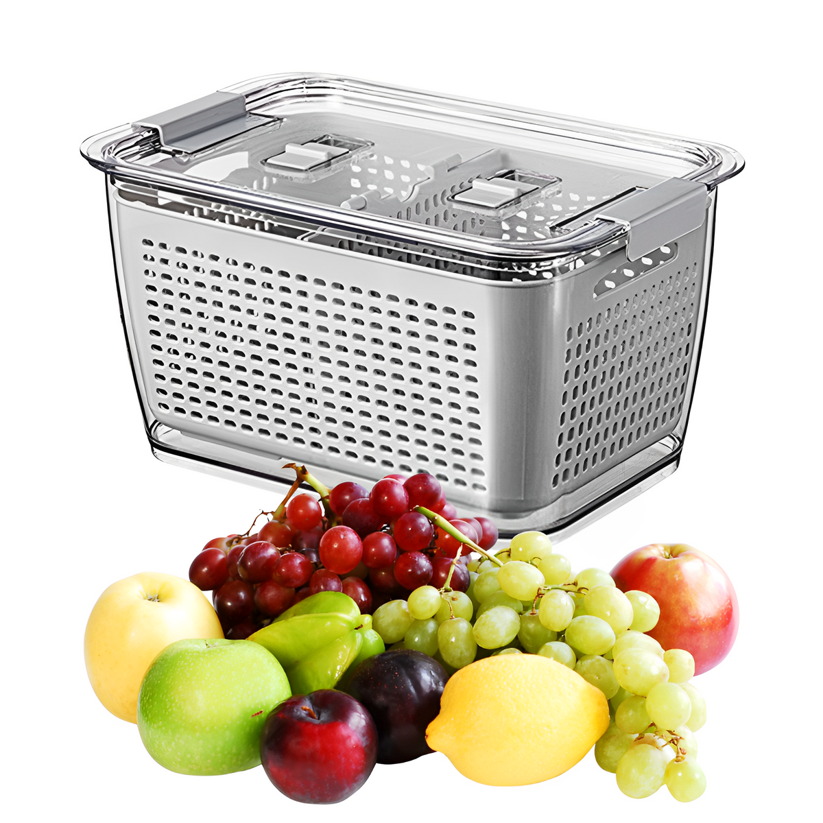 Contenedor Nevera Frutas Verduras Ventilación Organizador Mediano Tapa