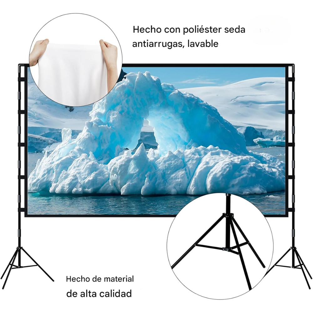 Telón Proyector 100 Pulgadas Trípode Maleta 16:9 Portátil 4K Exterior