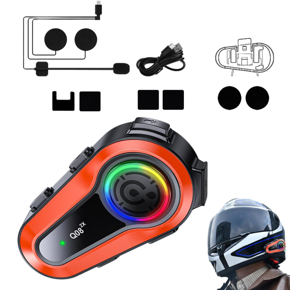 Intercomunicador Moto Casco Q08 Pro Bluetooth 5.0 1000m Música IPX6